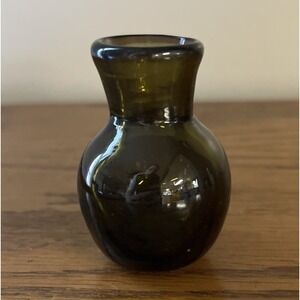 Vintage Miniature Glass Vase Green‎ Glass 2.25" Tall